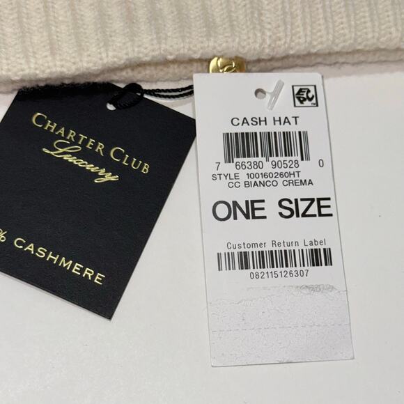 Women\'s Charter Club Luxury 100% Cashmere Bianco Crema Cuffed Beanie Hat main image 4